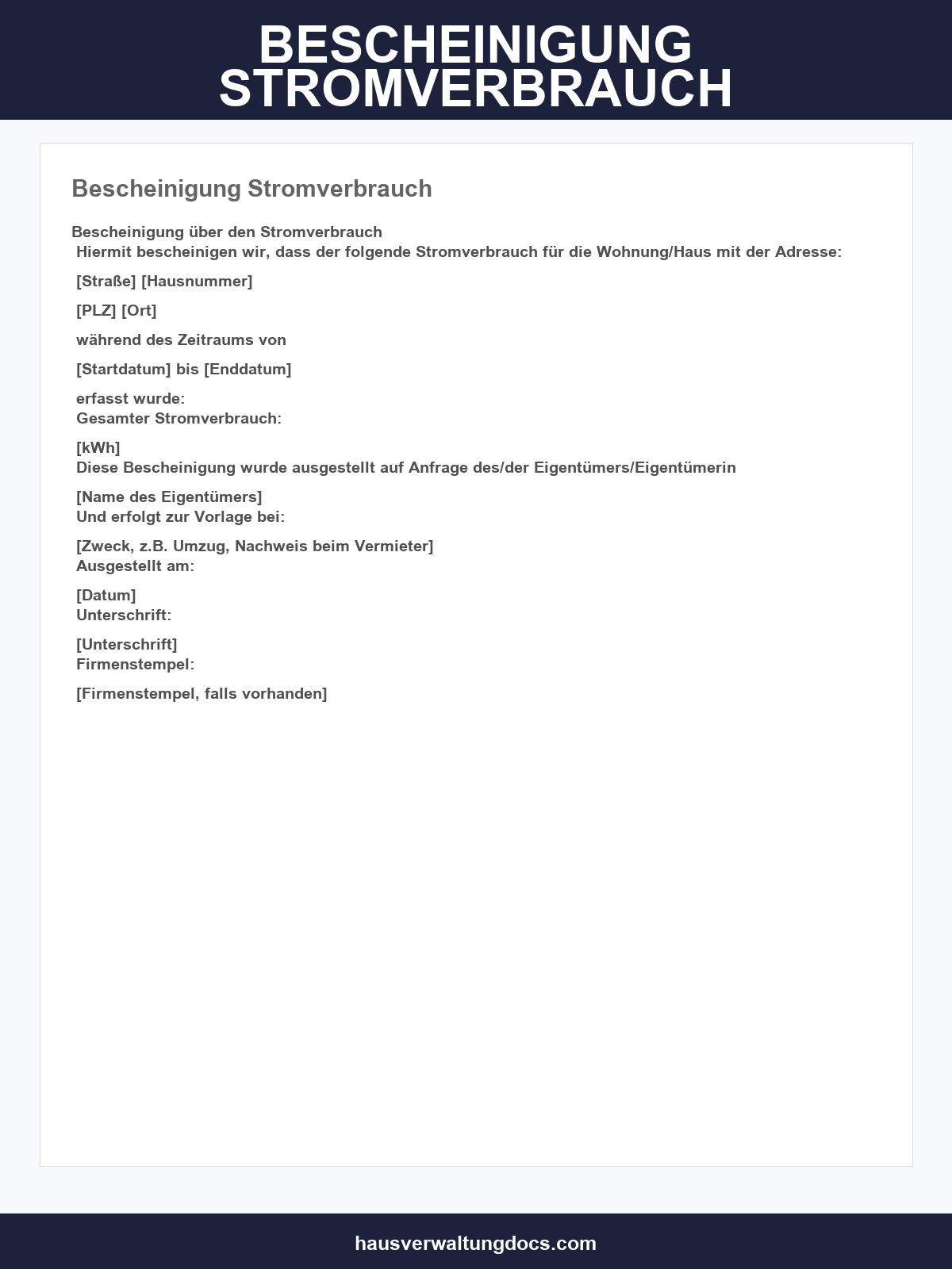 Bescheinigung Stromverbrauch Vorlage