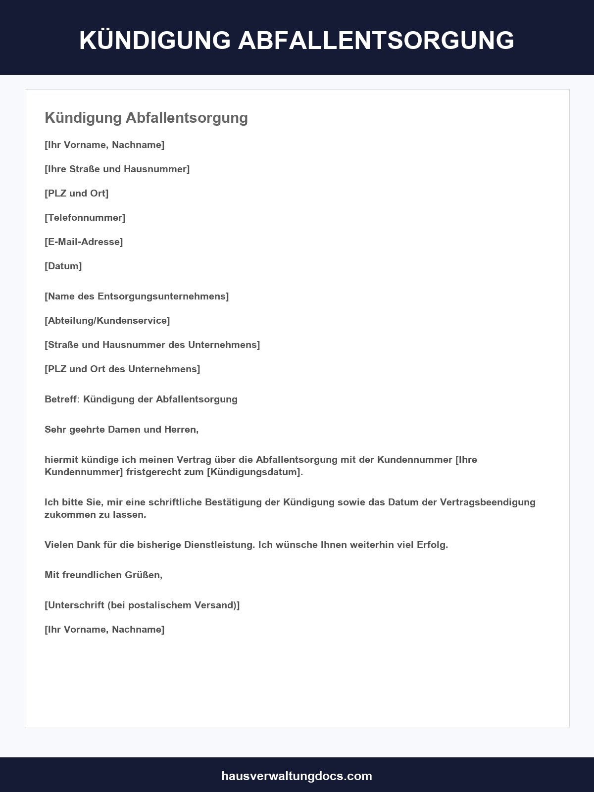 Kündigung Abfallentsorgung
