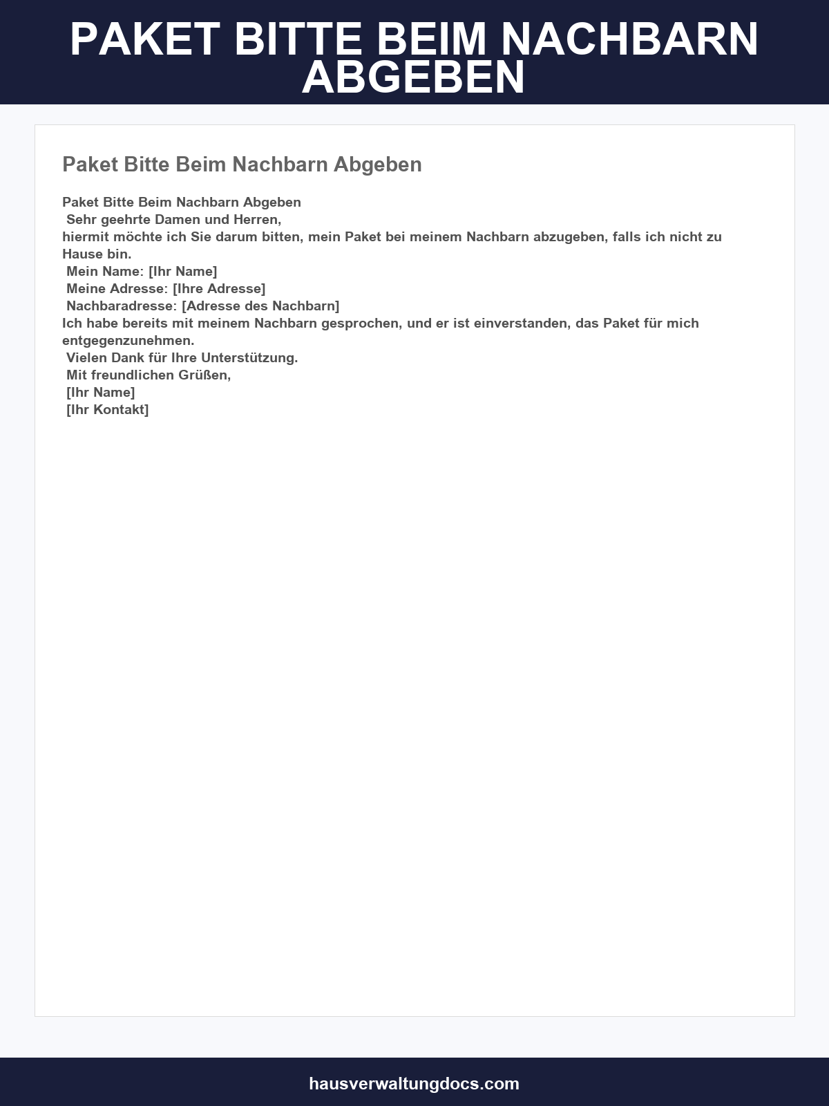 Paket Bitte Beim Nachbarn Abgeben Vordruck