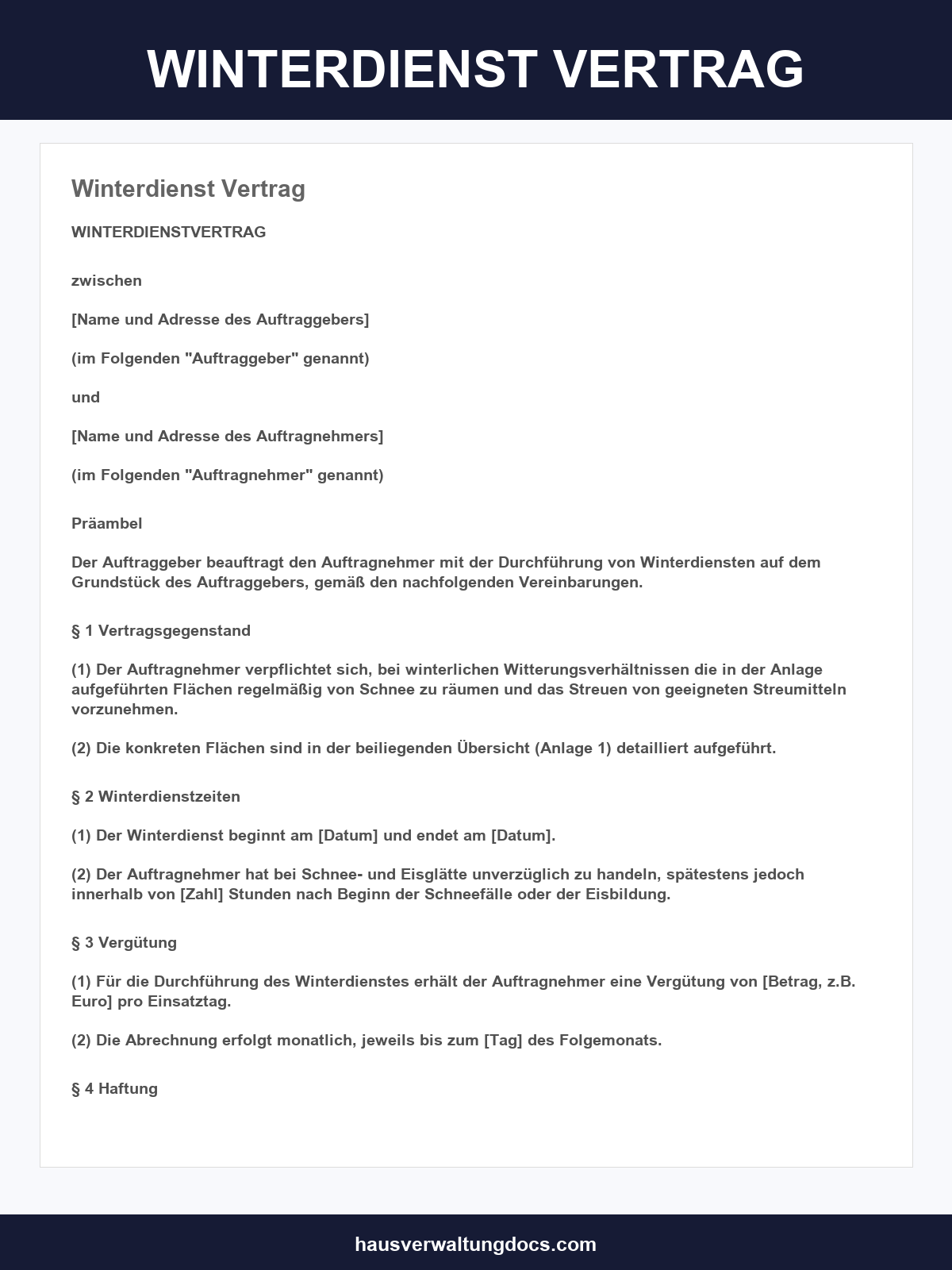 Winterdienst Vertrag