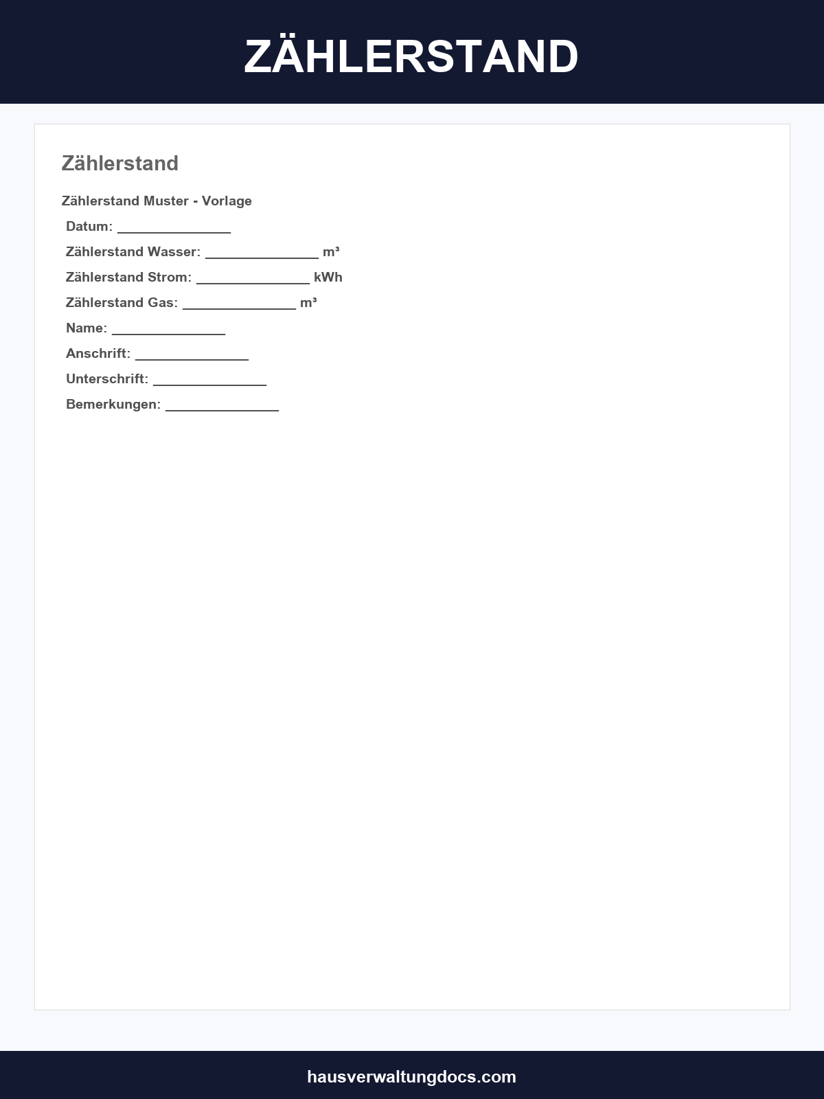 Zählerstand Formular